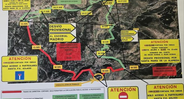 Corte de la M-505 por obras, del 8 al 11 de julio